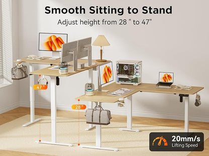 WALKINGDESK 75x61 Inches Reversible L Shaped Standing Desk Height Adjustable with Cup Holder, Electric Corner Computer Workstation for Home Office, Ergonomic Sit Stand up Gaming Desk, Oak