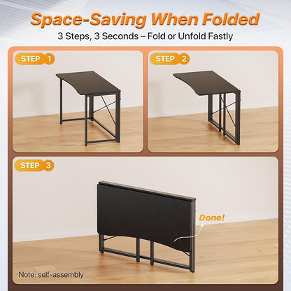 Huuger Folding Desk for Small Spaces, 39.3 Inch Foldable Computer Table, for Home Office, Study, Bedroom, Dorm, Space Saving, Small Writing Work Office Computer Desk, Easy to Fold, Black
