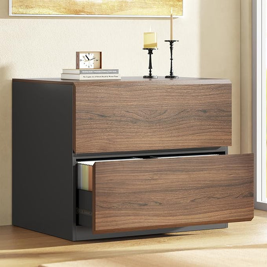 ModernMate 2 Drawer Lateral File Cabinet, 31w*28h Wood Filing Cabinet with Anti-tilt Mechanism, Home Office Storage Filing for Letter, A4 & Legal Size, Black Walnut