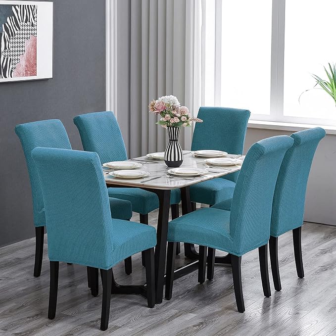 Stretch Chair Covers for Dining Room Set of 6, Removable Washable Dining Room Chair Covers, Dining Chair Slipcovers Seat Protector, Great Decoration for Home and Banquet (Dusty Blue, 6 Pack)