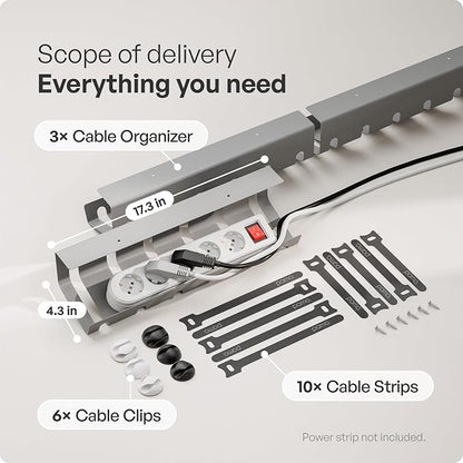PAMO Cable Management Under Desk for Easy mounting Under-Table I Set of 3 - with 10X Cable Ties I Desk Organizer for Office/Home Office Table Thoughtful Cable Tray Holder