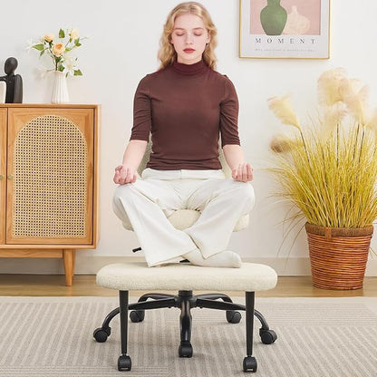 Criss Cross Legged Meditaion Chair,Exquisite Home Office Furniture,Ergonomic Kneeling with Lumbar Support and Adjustable Height Stool,for ADHD Adults,Teddy Fabric (Beige, Teddy Fabric)