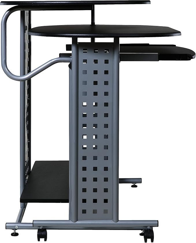 OneSpace Regallo Expandable L-Shaped Desk, Office Computer Desk with 2 Shelves, Black