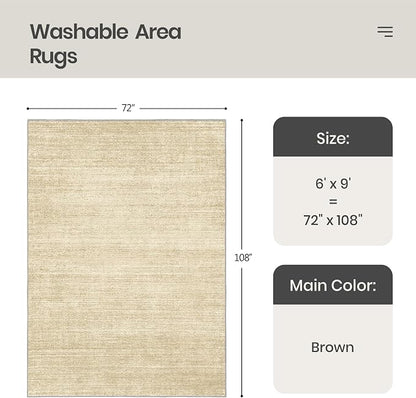 Valenrug Washable Rug 6x9 - Stain Resistant 6x9 Area Rugs for Living Room, Non Slip Backing Printed Rugs for Bedroom, Folable Machine Washable Area Rug (6'x9', Tan)