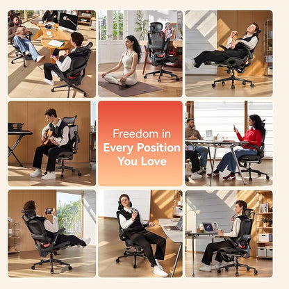 SIHOO B100 PRO Ergonomic Office Chair with Footrest, Mesh Office Chair with Adaptive Lumbar Support, Computer Chair with Wide Headrest, Desk Chair with 360° Rotatable Flip-Up Armrests, Jet Black