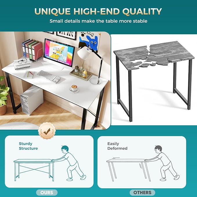 OLIXIS 47 Inch Computer Office Desk for Small Spaces, Writing Gaming Work Desk Modern Study Table with Metal Frame Home Bedroom, White