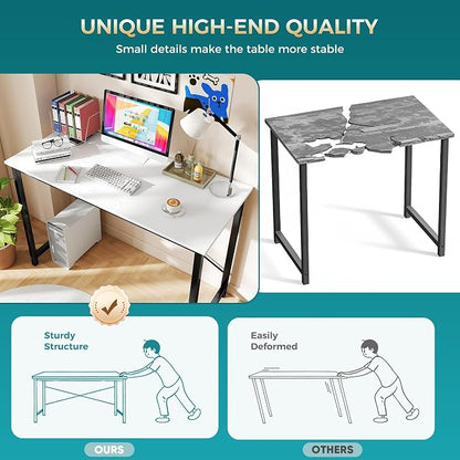 DUMOS 55 Inch Computer Desk for Home Office, Modern Study Work Table Simple Style for Bedroom Small Space, Large Writing Desks with X-Shaped Reinforcement, Wood White