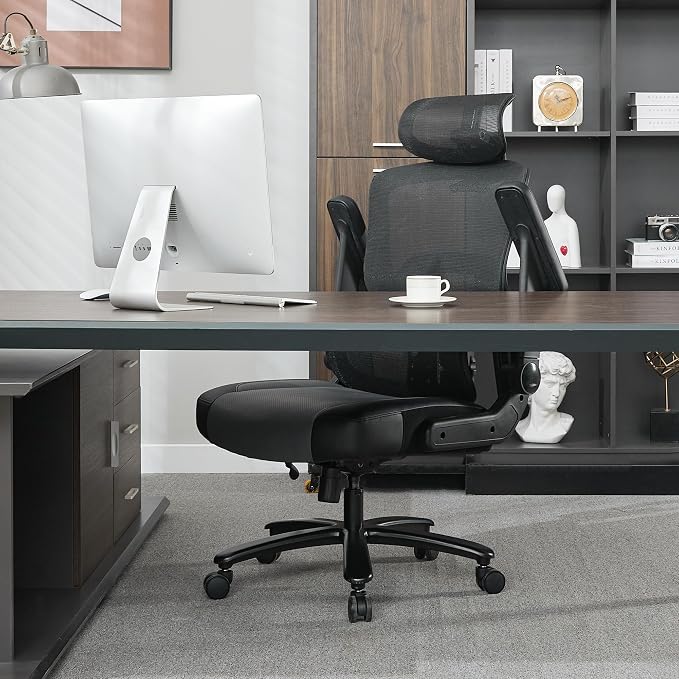 500lbs Big and Tall Office Chair,Large Heavy Duty Executive Computer Chair with 5D Flip Arms,Ergonomic Mesh High Back Desk Chair with Adjustable Lumbar Support 3D Headrest,Thick Spring Cushion