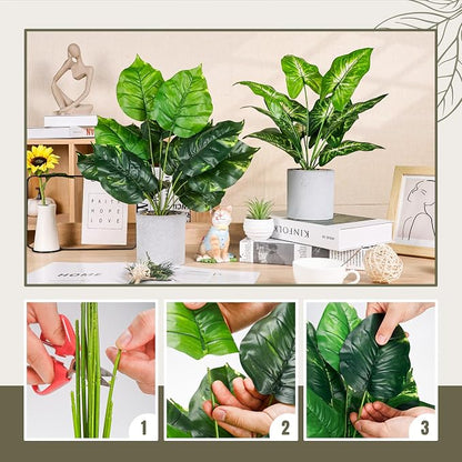 JC nateva 2pcs 16" Fake Plants Artificial Plants Tropical Faux Plants Indoor for Bathroom Kitchen Office Home Sage Green Decor
