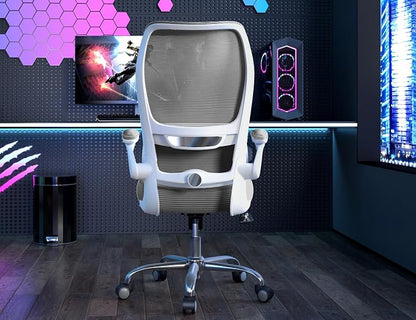 TRALT Ergonomic Office Chair - Desk Chair with Wave High Back Adjustable Lumbar Support Computer Chair - Gaming Chairs Mesh Backrest and PU Leather Seat for Home Reading Chairs to Adults(Grey)
