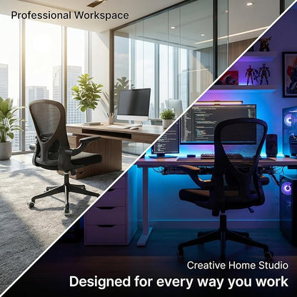 Ergonomic Office Chair with Adjustable Lumbar Support & Flip-Up Armrests - High Back Computer Desk Chair with Thickened Seat Cushion, Rolling Wheels for Home/Office Study Work (01Blcak)