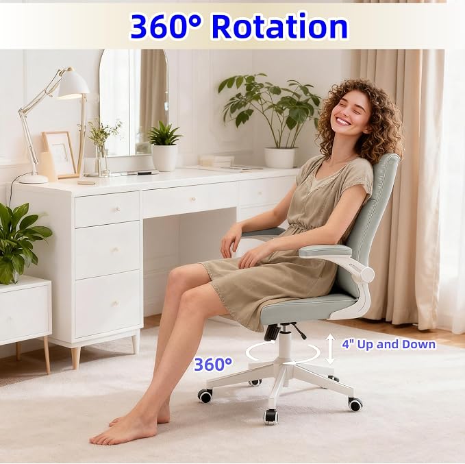 balmstar Leather Office Chair Computer Desk Chair, 360° Swivel Rolling Wheels, Adjustable Tilt Angle 90°-135° with Lumbar Support Executive Chair for Home Office with 350 LBS Capacity（Gray）