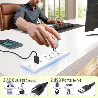 DurayLoly 39.3Inch Computer Desk with Power Outlet & Drawer,Gaming Desk with CPU Stand& LED Lights,Corner Office Desk with Ergonomic Monitor Stand for Home Work, Study and Gaming, Small Spaces,White