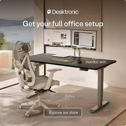 Desktronic HomeOne Standing Desk 54x28 — Ergonomic Sit Stand Home Office Desk, Made in Europe, Electric Dual Motor Height Adjustable, USB & USB-C Charging, Wobble-Free, Touchscreen, 3 Memory Presets