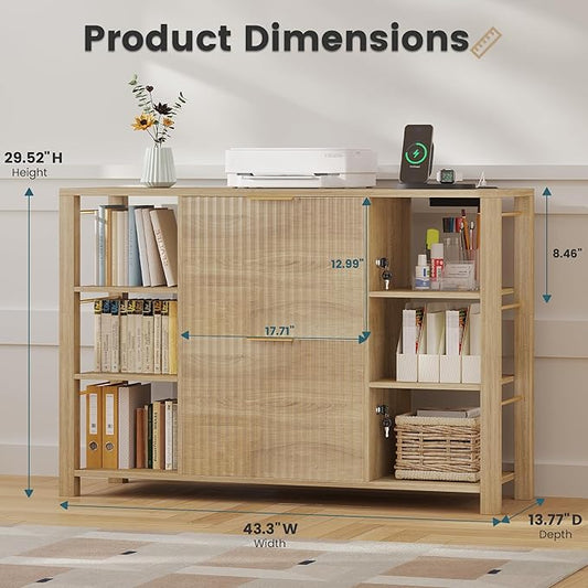 File Cabinet for Home Office, Fluted Filing Cabinet with Charging Station, 2 Drawers Fit Letter/Legal/A4 with Tabs, Printer Stand with Lock & 2 Power Outlets, 6 Shelves (2, Oak)
