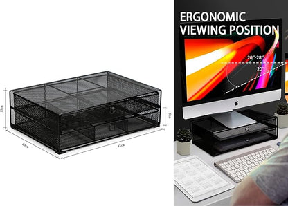 Exerz Monitor Display Stand with Drawers - Desk Organizer with Computer Monitor Stand Riser - Max 15kgs