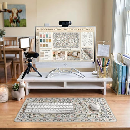 iCasso Aesthetic Flower Mouse pad for Laptop, Desk Pad Mat, Desk Matt for Desktop 13.7"x23.6", Anti-Slip Mousepad with Stitched Edges for Laptop Computer Keyboard(Gray Floral)