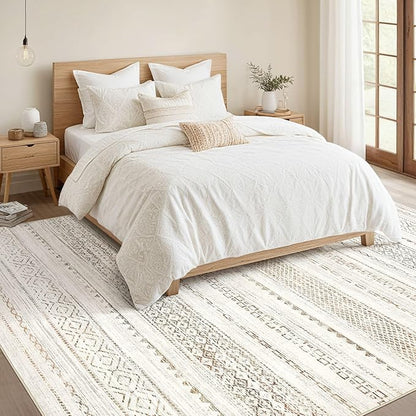 Nakagishi 8x10 Area Rugs Living Room: Washable Boho Large Neutral Soft Farmhouse Rug Stain Resistant Modern Moroccan Non-Slip Indoor Carpet for Bedroom Nursery Kids Playroom Office Dining Room