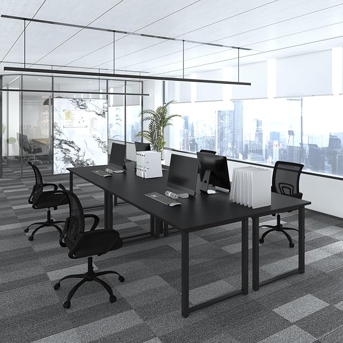 Bonzy Home 12FT Conference Table, Modern Large Meeting Table Office Desks for 16 Person, Long Rectangle Table with Sturdy Metal Frame, 4PCS, 142" D x 64" W x 30" H, Black