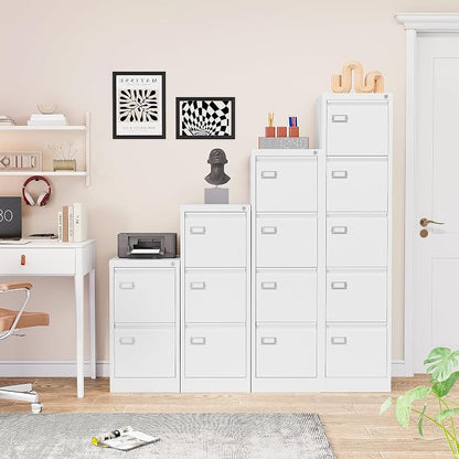 SISESOL 5 Drawer File Cabinet with Lock,White Narrow Vertical File Cabinet Five Drawer,Tall Office Filing Cabinets,Metal Filing Cabinets for Home Office,Fit A4,Legal,Letter Size,-Assembly Required