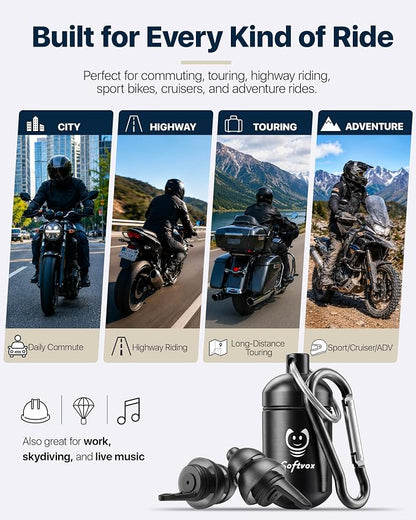 Motorcycle Ear Plugs for Wind Noise Reduction, 2 Filter Options Reusable Motorcycle Accessories, Soft Comfortable Hearing Protection Earplugs for Motorbike, Touring, Racing, Riding - 25dB Biker Gifts