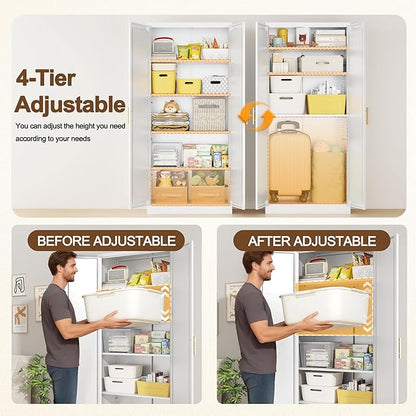 71" H Kitchen Storage Cabinet with 4 Adjustable Shelves, Metal Pantry Cabinet, Pantry Organizers and Storage Cabinet for Kitchen, Bathroom, Living Room (White)