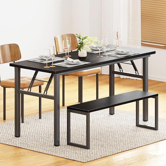 DlandHome Computer Desk 62 inches Office Desk Computer Table Study Writing Desk Workstation for Home Office Metal Frame Black and Black