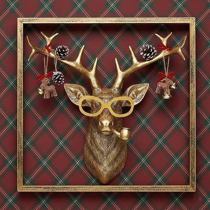Newinhome Animal Heads Wall Decor (Includes Metal Frame) Resin Animals Sculptures Head Wall Hanging Decoration Gold vintage Wall Sculpture for Living Room Bedroom Office(Deer)