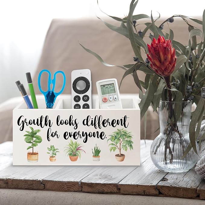 Growth Looks Different for Everyone Mental Health Growth Mindset Wooden Pen Pencil Holder for Classroom Therapy Office Desk Accessories, Back to School Supplies Gifts for Students