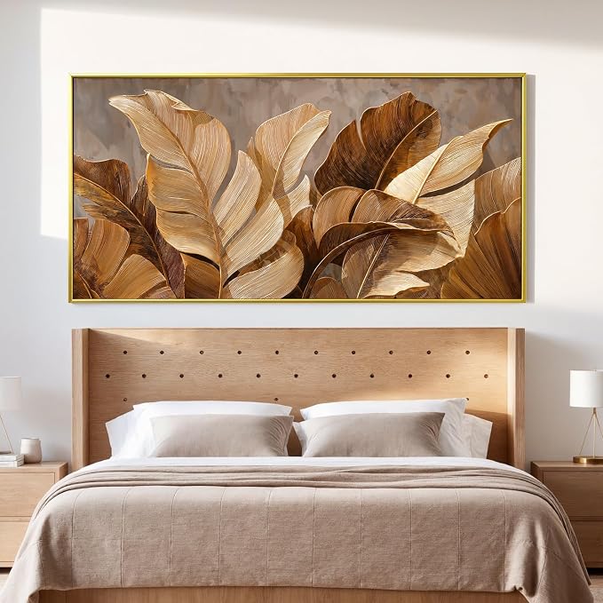 Dimpaga Canvas Wall Art Decor Wall Art Pictures for Living Room Large Botanical Wall Art paintings Artwork for Wall Decor Brown Modern Wall Art Decor for Bedroom Office Gold Frame Wall Decor 29" X 58"