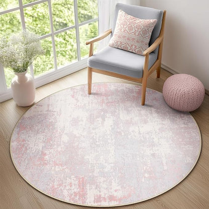 RELEANY Washable Area Rugs 8ft Non-Slip Modern Abstract Soft for Living Room Entryway Bedroom Kitchen, Print Pattern, Grey Pink
