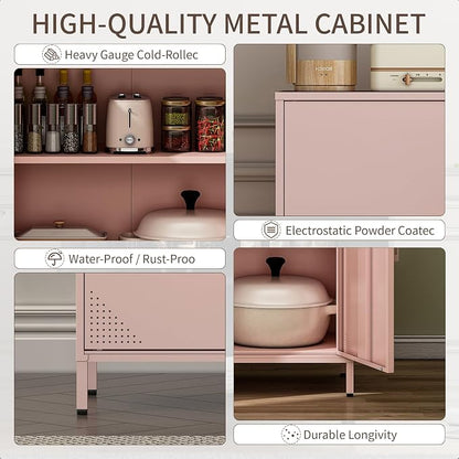 Metal Storage Cabinet,Storage Locker Cabinet with Shelves 2 Door Lockable Cabinet Pink Locking Tool File Cabinet Sideboard for Office, Garage, Bathroom