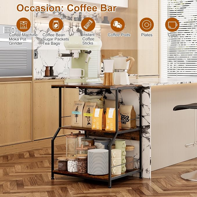 23.62 x 18.9” Large Printer Stand with Locking Wheels, 3 Tier Printer Table with Storage, Rolling Cart Station for Home Office Kitchen, Rustic Brown