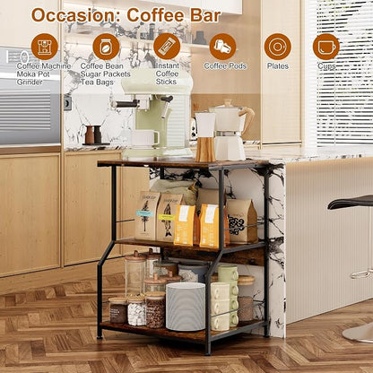 23.62 x 18.9” Large Printer Stand with Locking Wheels, 3 Tier Printer Table with Storage, Rolling Cart Station for Home Office Kitchen, Rustic Brown