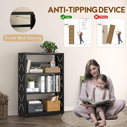 UNICOLY Bookshelves and Bookcases, 3 Tier Metal Bookshelf with Adjustable Shelves and Bookends, Open Shelf Bookcase, Display Shelves for Home Decor Bedroom, Living Room, Home Office, Black