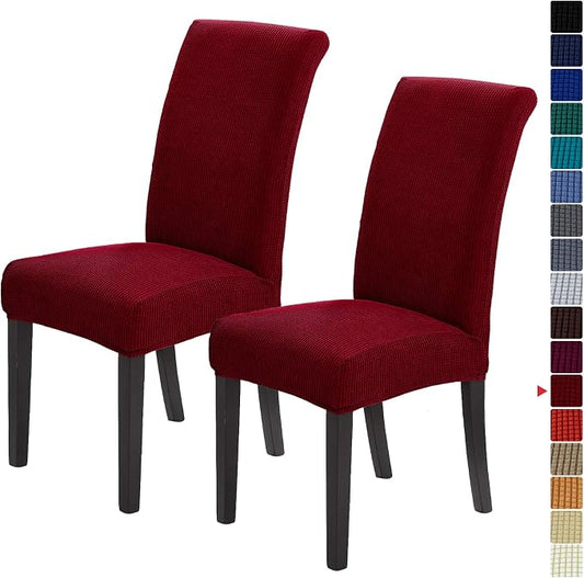 Stretch Chair Covers for Dining Room Set of 2, Removable Washable Dining Room Chair Covers, Dining Chair Slipcovers Seat Protector, Great for Home and Banquet Decor (Red Dahlia, 2 Pack)