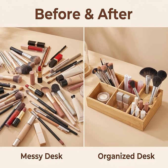 2 Pack Bamboo Art Supply Organizer, Pen Holder Multifunctional Organizer Office Accessory Storage, Desk Organizer for Colored Pencil, Crayon, Paint Brushes, Makeup Organizer