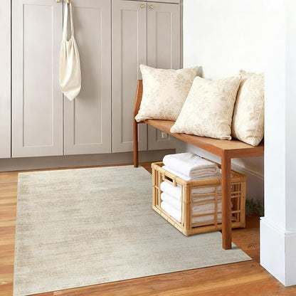 BILEEHOME Small Bathroom Rugs,Washable Non Slip Neutral Boho Abstract Modern Farmhouse Area Rugs for Bedroom,3x5,Tan Beige