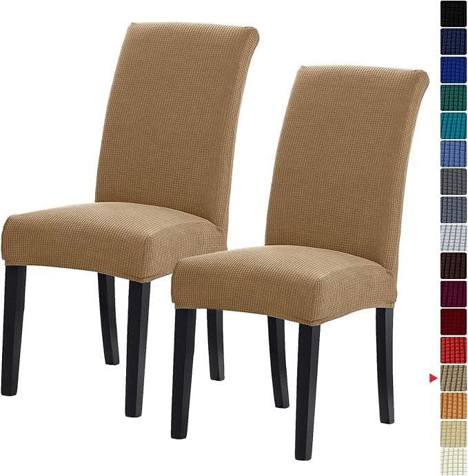 Stretch Chair Covers for Dining Room Set of 2, Removable Washable Dining Room Chair Covers, Dining Chair Slipcovers Seat Protector, Great Home Decor and Banquet Upholstery (Tan, 2 Pack)