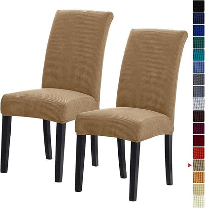 Stretch Chair Covers for Dining Room Set of 2, Removable Washable Dining Room Chair Covers, Dining Chair Slipcovers Seat Protector, Great Home Decor and Banquet Upholstery (Tan, 2 Pack)