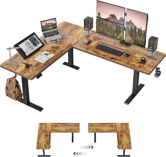 Cubiker 75 * 63" L Shaped Standing Desk, Reversible Corner Standing Desk, Suitable for Home Office, Rustic Brown