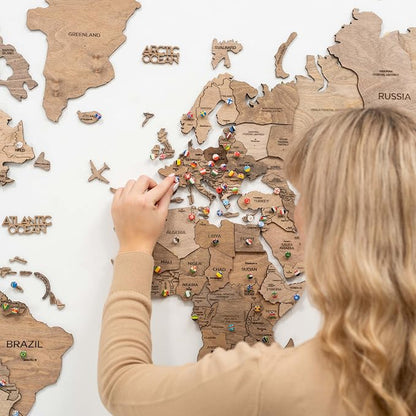 Enjoy The Wood 3D Wooden World Map Wall Art - Large Travel Map with Pins for Art Decor - Decorative Map of the World for Home, Office - Travel Wall Art Housewarming Gift Idea (Terra, XL, Unframed)