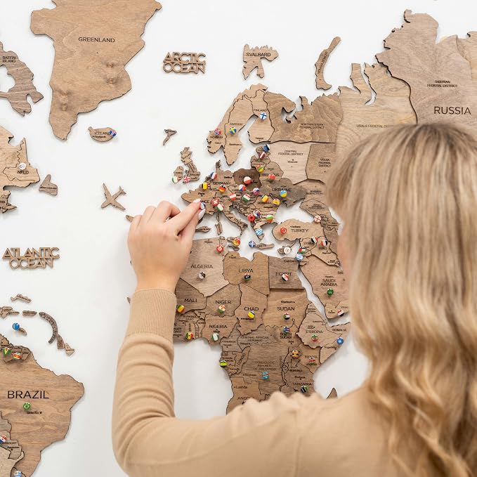 Enjoy The Wood 3D Wooden World Map Wall Art - Large Travel Map with Pins for Art Decor - Decorative Map of the World for Home, Office - Travel Wall Art Housewarming Gift Idea (Terra, M, Unframed)