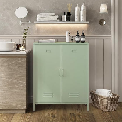 Steehoom Metal Cabinet with 2 Door, Metal Locker Storage Cabinet with Adjustable Shelves Accent Cabinet for Garage, Entryway, Office, School, Employees (Green, H35.43'')