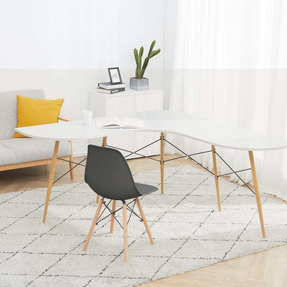Teamson Home Roberto Mid-Century Modern L-Shaped Corner Desk with Tapered Legs and Black Metal Accents, Light Gray