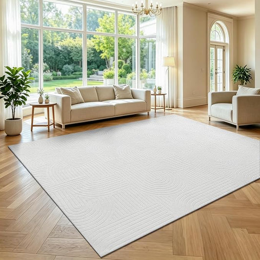 Pauwer 8x10 Washable Area Rugs for Living Room Modern White Solid Color Soft Fluffy Rugs for Bedroom Non Slip Boho Accent Indoor Mat Floor Carpet Cover for Kids Room Dining Room Kitchen Office
