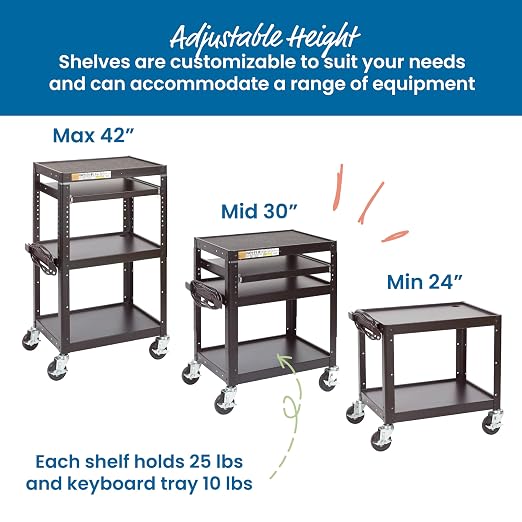 ECR4Kids Mobile AV Presentation Media Cart Stand with Drop Leaves, Technology Trolley, Black