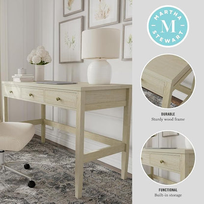 Martha Stewart Rhett Home Office Desk with 3 Drawers and Tapered Legs in Black with Oil Rubbed Bronze Hardware