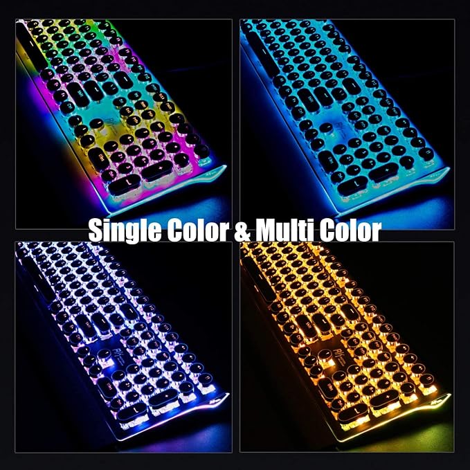 RK ROYAL KLUDGE S108 Typewriter Mechanical Keyboard, Full RGB Gaming Keyboard, Wired PC Game Keyboards with Number Pad and Detachable Wrist Rest, Retro Round Keycaps, Brown Switches Black