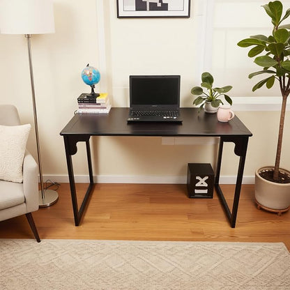 Solid Wood Desk with Drawer, Small Writing Desk for Small Spaces,Gaming Study Home Office Workbench woodenDesks for Work, 39 inch Wooden Computer Desk for Bedroom Black Walnut Color